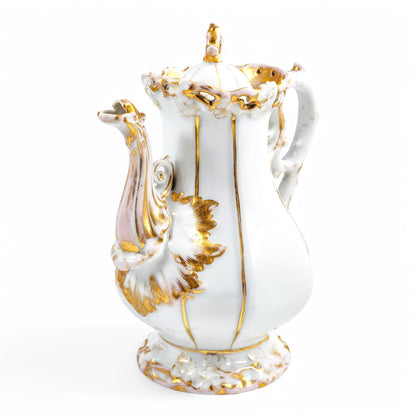 Rare Carl Tielsch & Co hard-paste porcelain coffee pot, Rococo Revival floral decoration with gilding, circa 1850s
