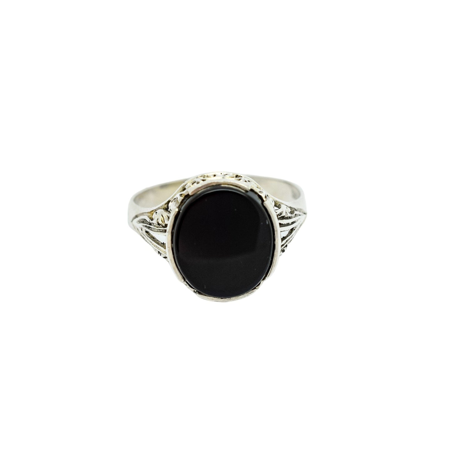 Art Deco sterling silver jet black onyx men’s signet ring, size U ½