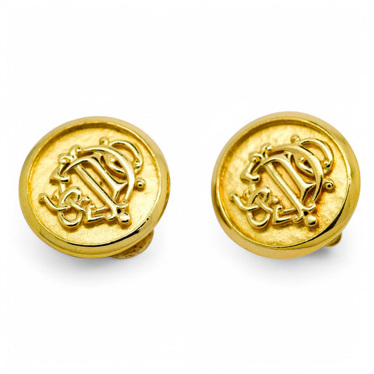 Boxed vintage Christian Dior 1980's insignia initial monogram logo round clip on earrings
