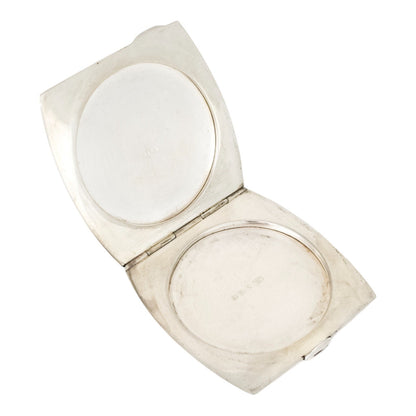 Sterling silver Art Deco engine-turned square compact powder case with mirror