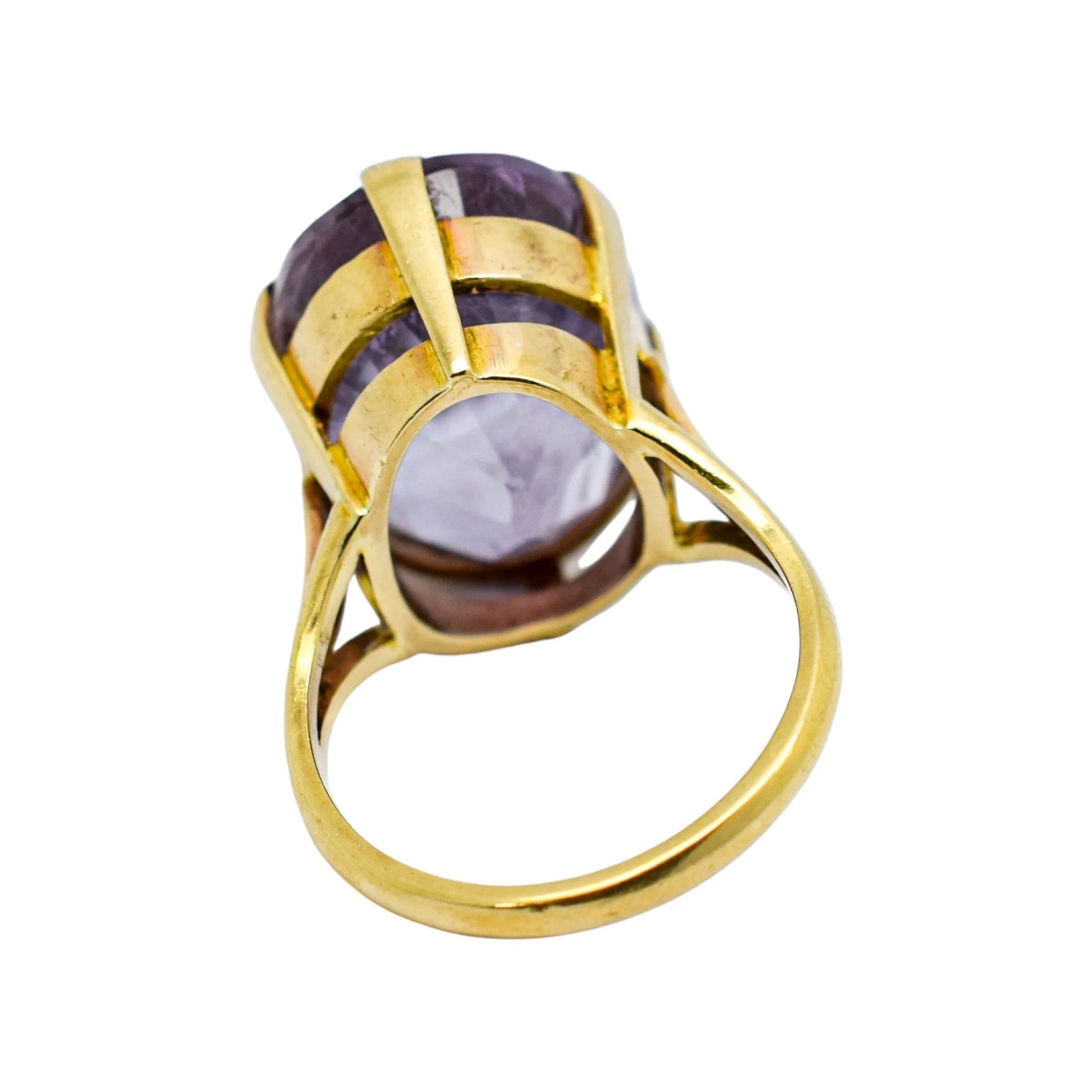 Vintage 1960's 16.5 ct amethyst cocktail solitaire ring, 9ct yellow gold, size L 1/2