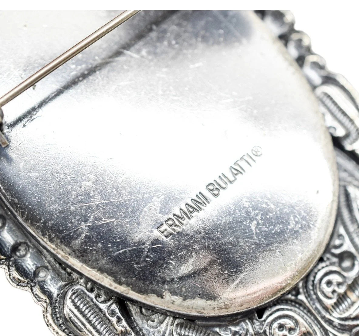 1980's Ermani Bulatti silvered mother-of-pearl large statement beetle brooch