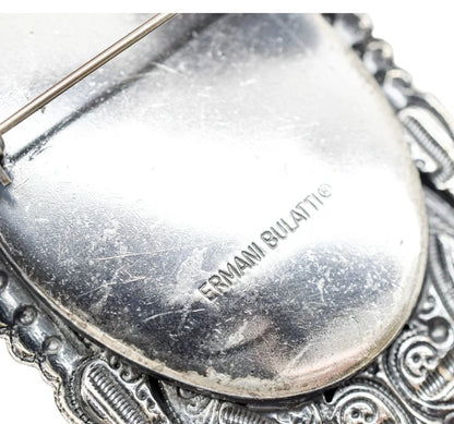 1980's Ermani Bulatti silvered mother-of-pearl large statement beetle brooch