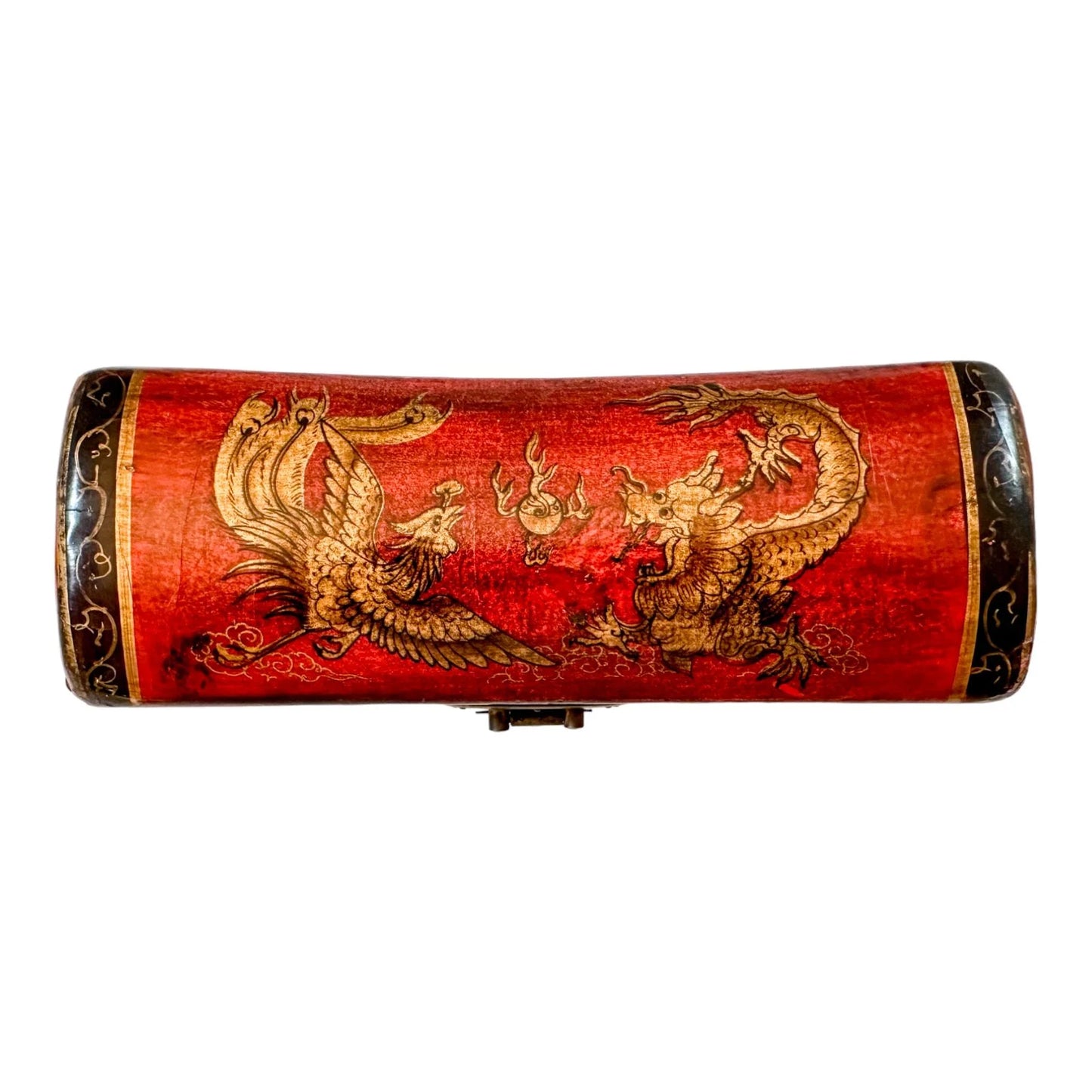 Qing Dynasty opium pillow box, phoenix decorated lid, scenes of erotica inside