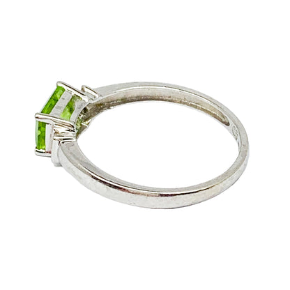 Art Deco style 9ct white gold baguette peridot and diamond dress ring, size O