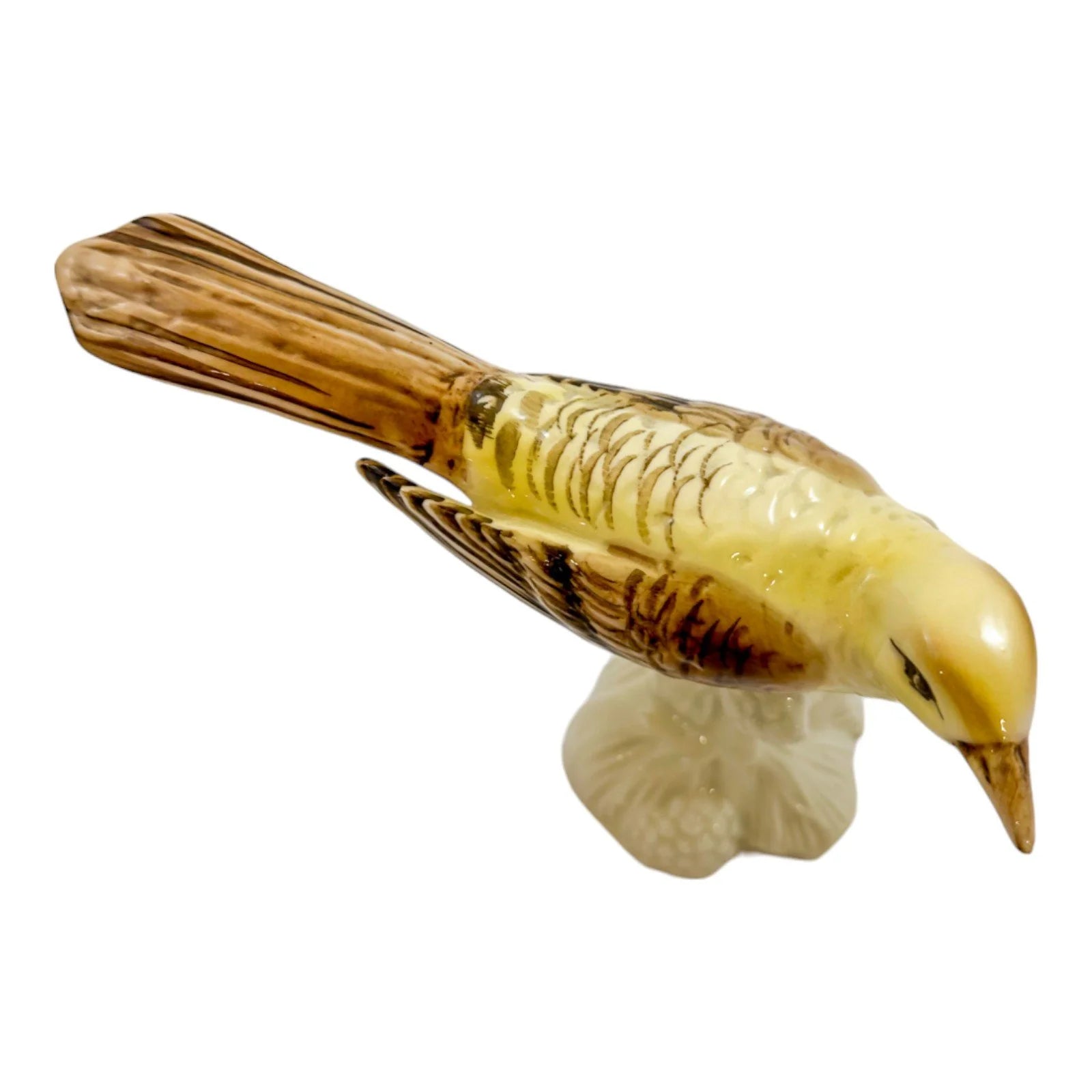 Vintage Czech Royal Dux porcelain yellow bird perched on branch figurine