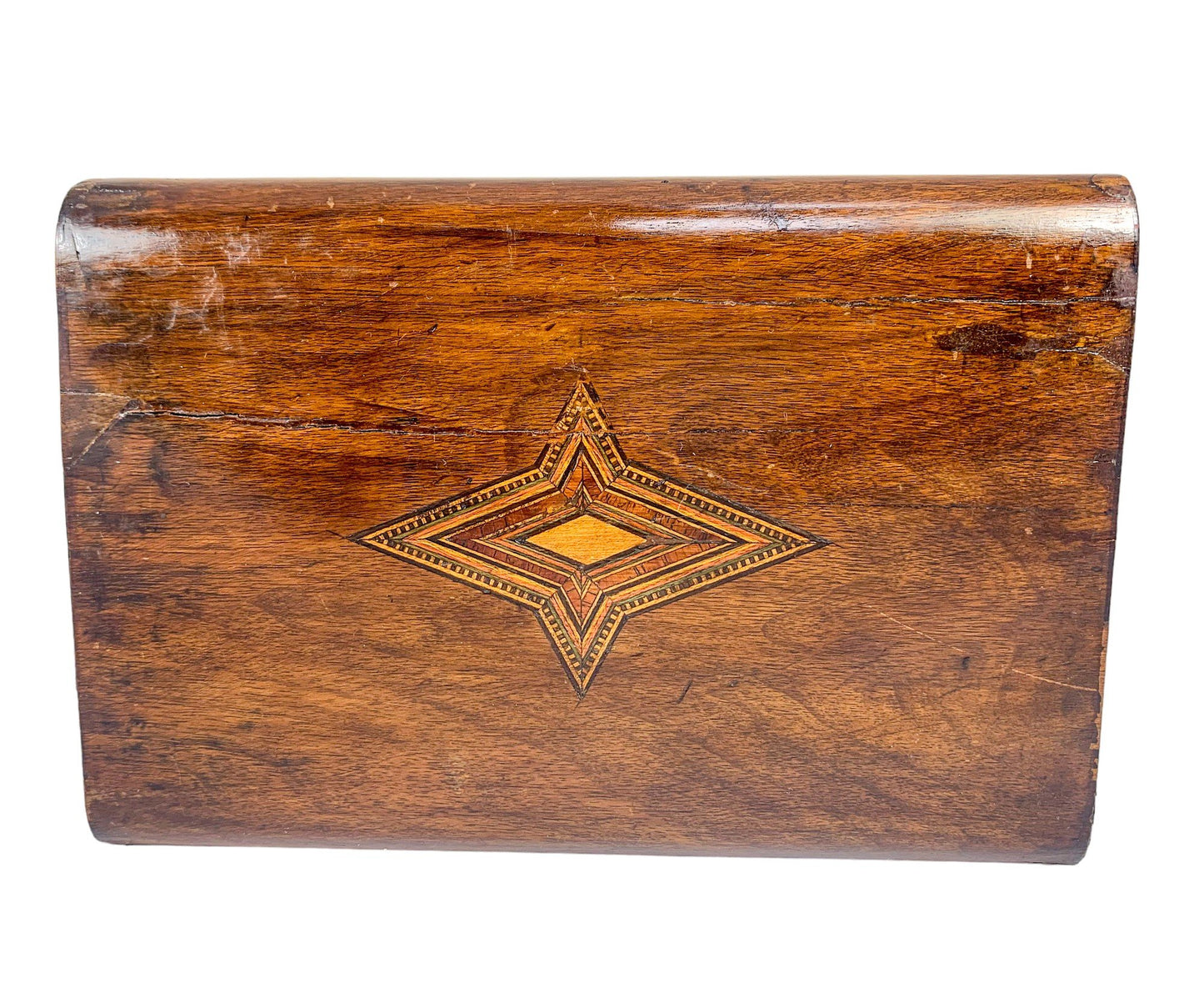 Victorian walnut workbox / jewellery storage box with working key and lift out lid