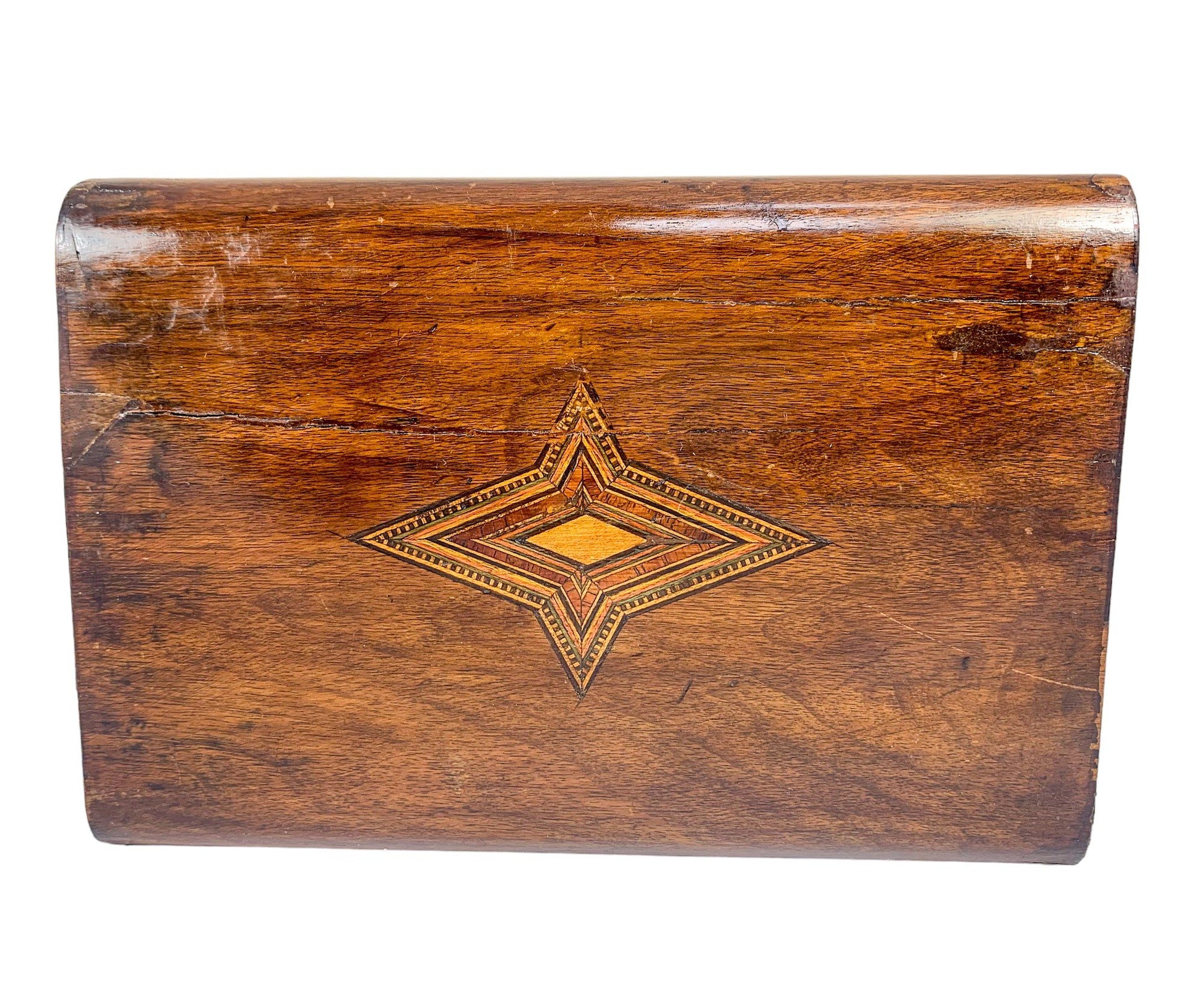 Victorian walnut workbox / jewellery storage box with working key and lift out lid