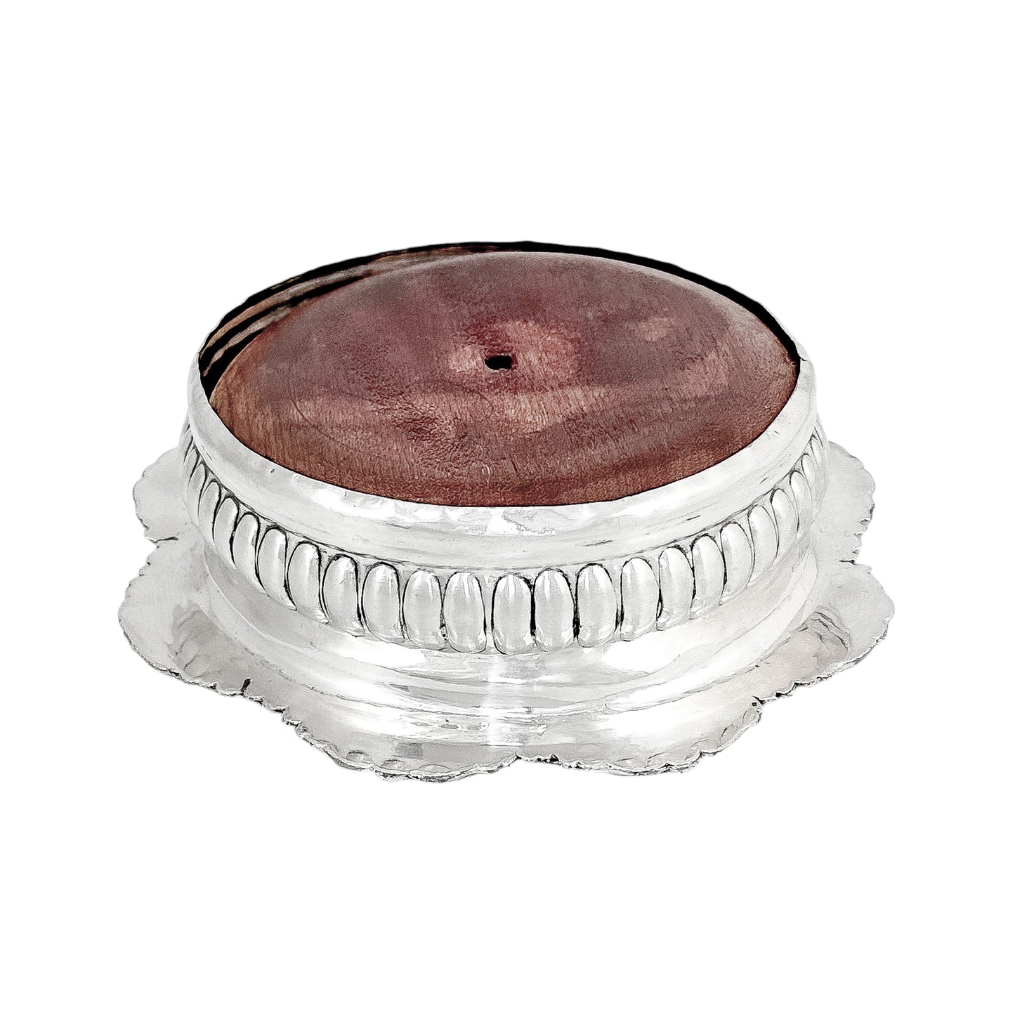 George III Old Sheffield silver plate large fluted bottle coaster with turned wood base