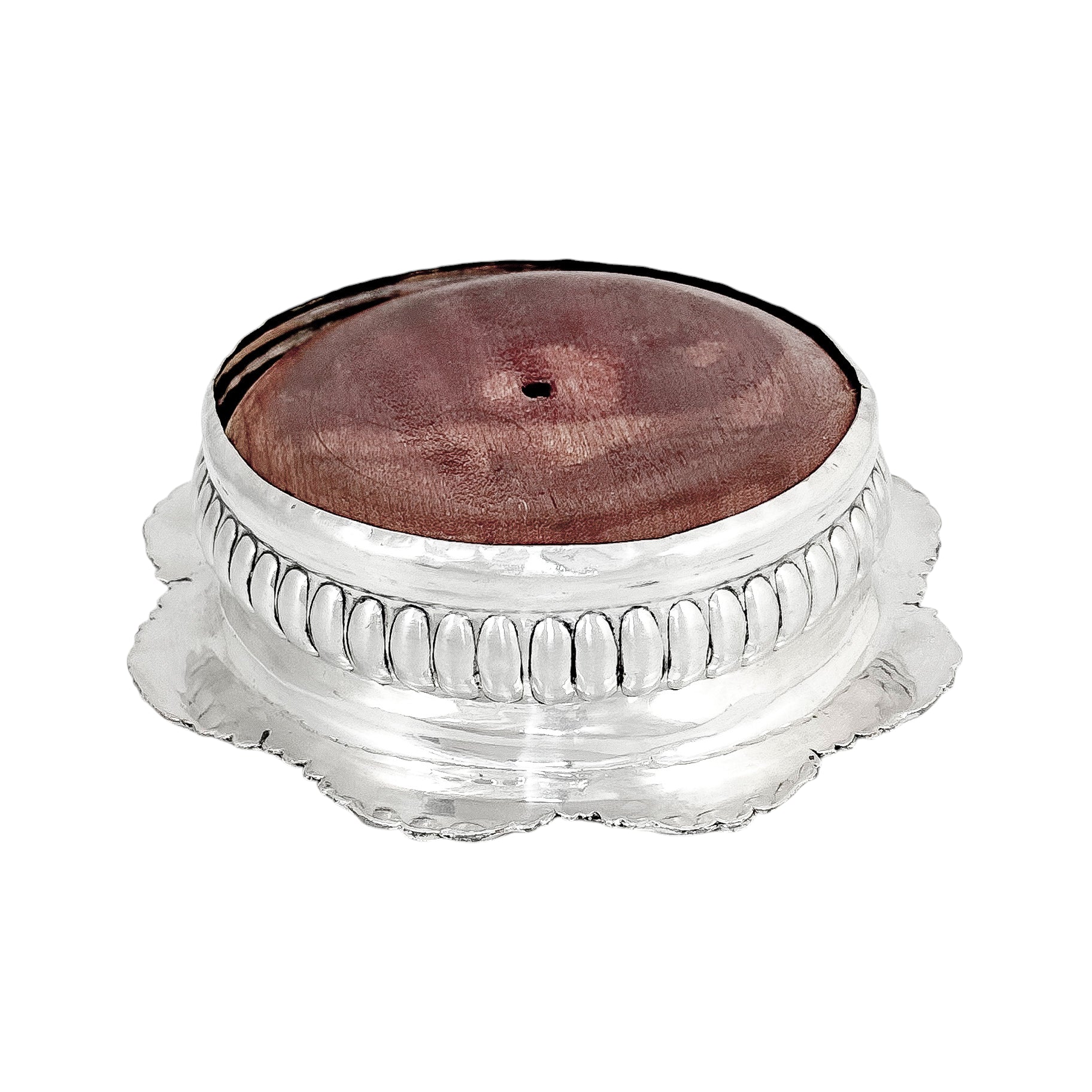 George III Old Sheffield silver plate large fluted bottle coaster with turned wood base