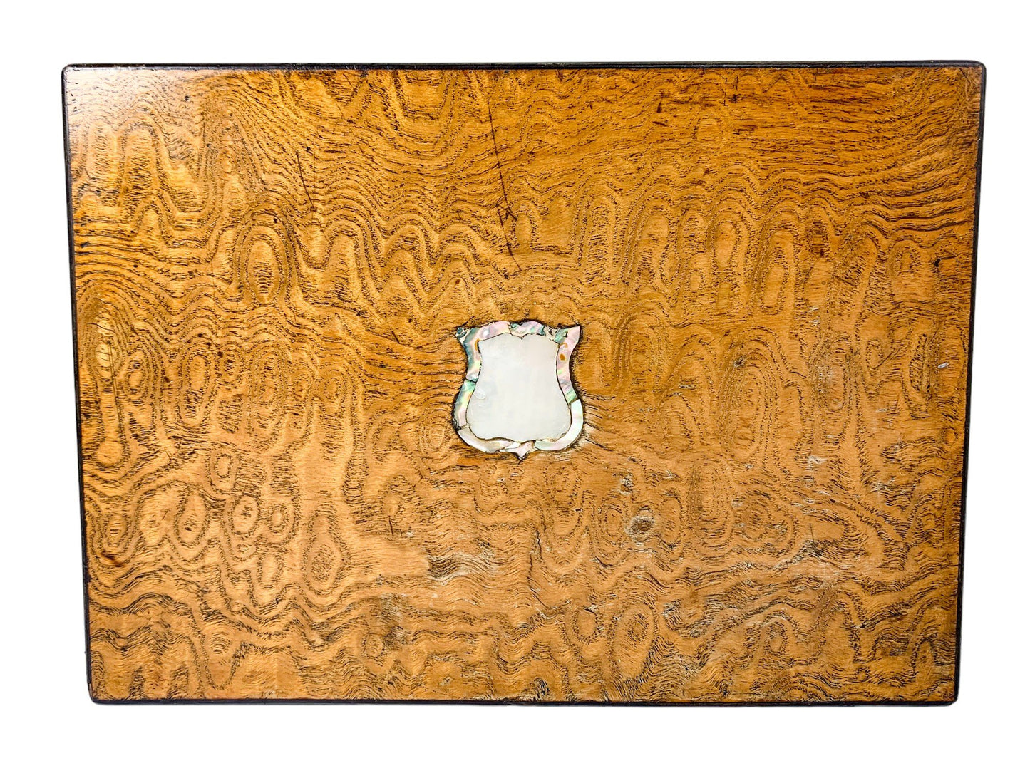 Victorian burr walnut jewellery workbox with lift-out tray and mother of pearl escutcheon