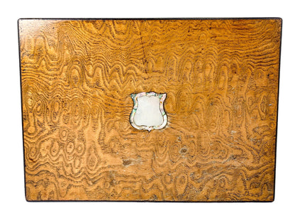 Victorian burr walnut jewellery workbox with lift-out tray and mother of pearl escutcheon