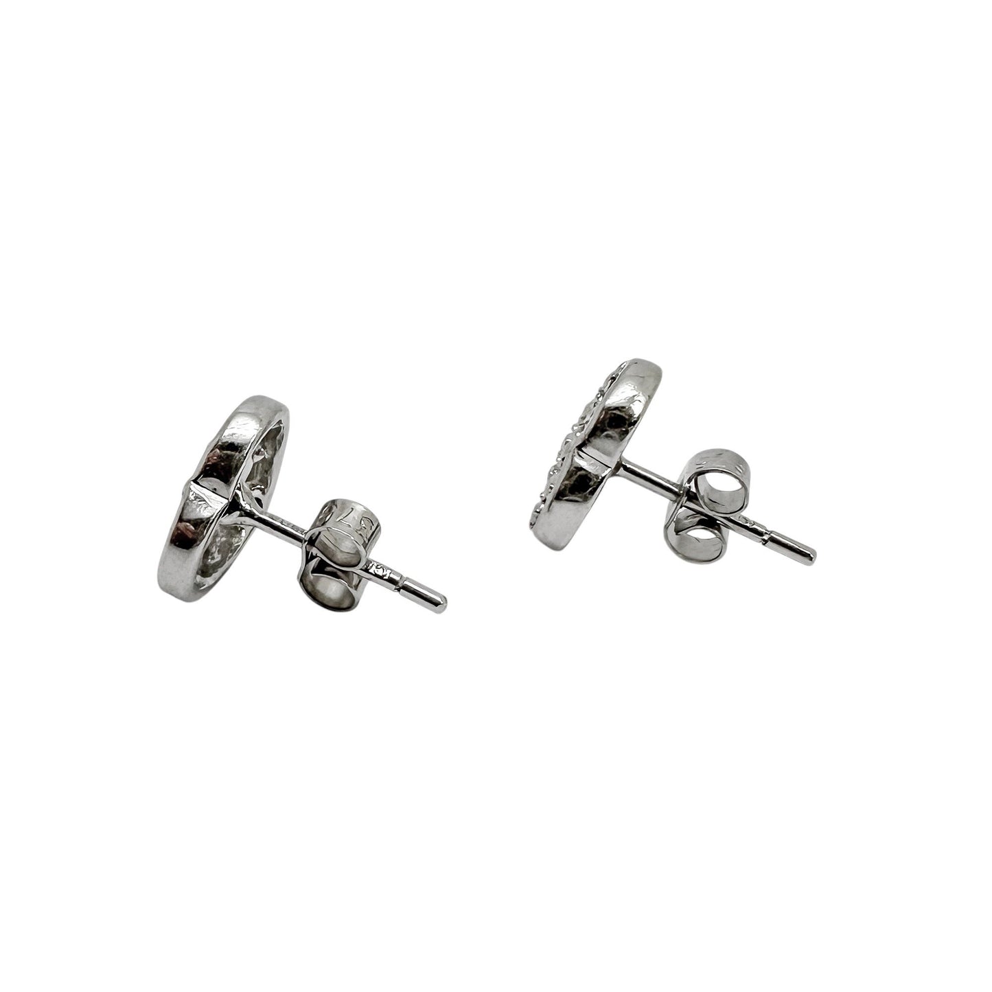 Vintage 9ct white gold openwork heart stud earrings with beaded design