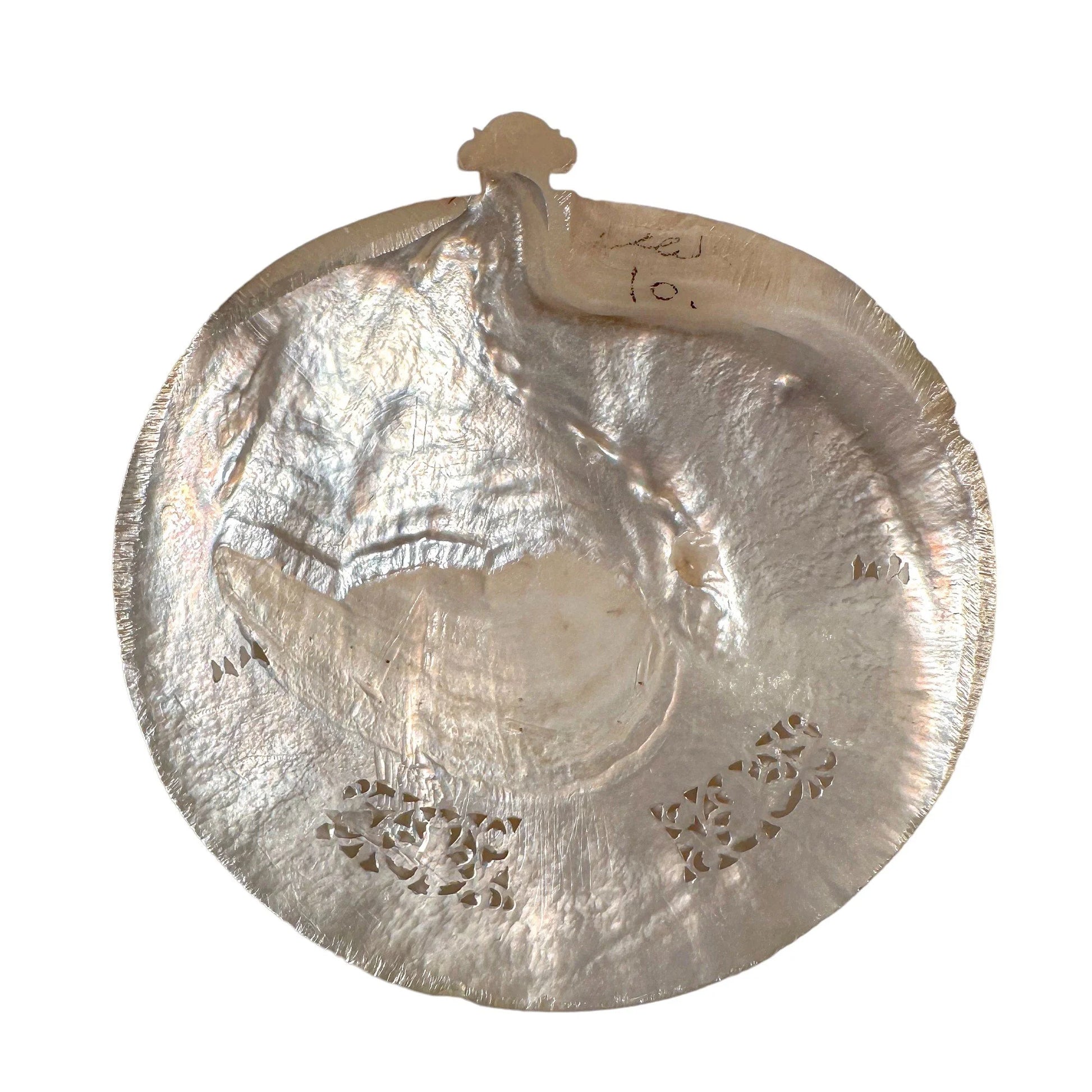 19th century pilgrim's souvenir from The Holy Land, mother of pearl carved shell of Jesus' Resurrection