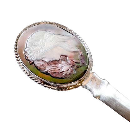 Art Nouveau style sterling silver letter opener with abalone mother-of-pearl medallion