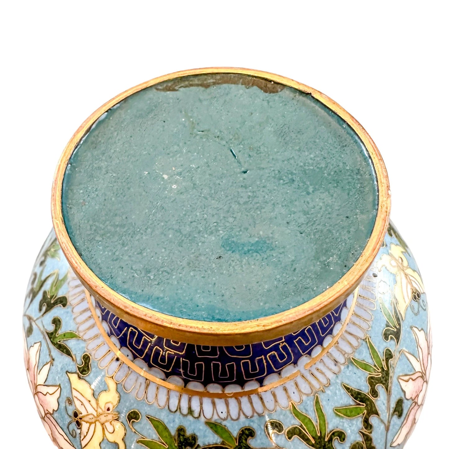 Chinese Republic blue cloisonné enamel and bronze butterfly and floral vase