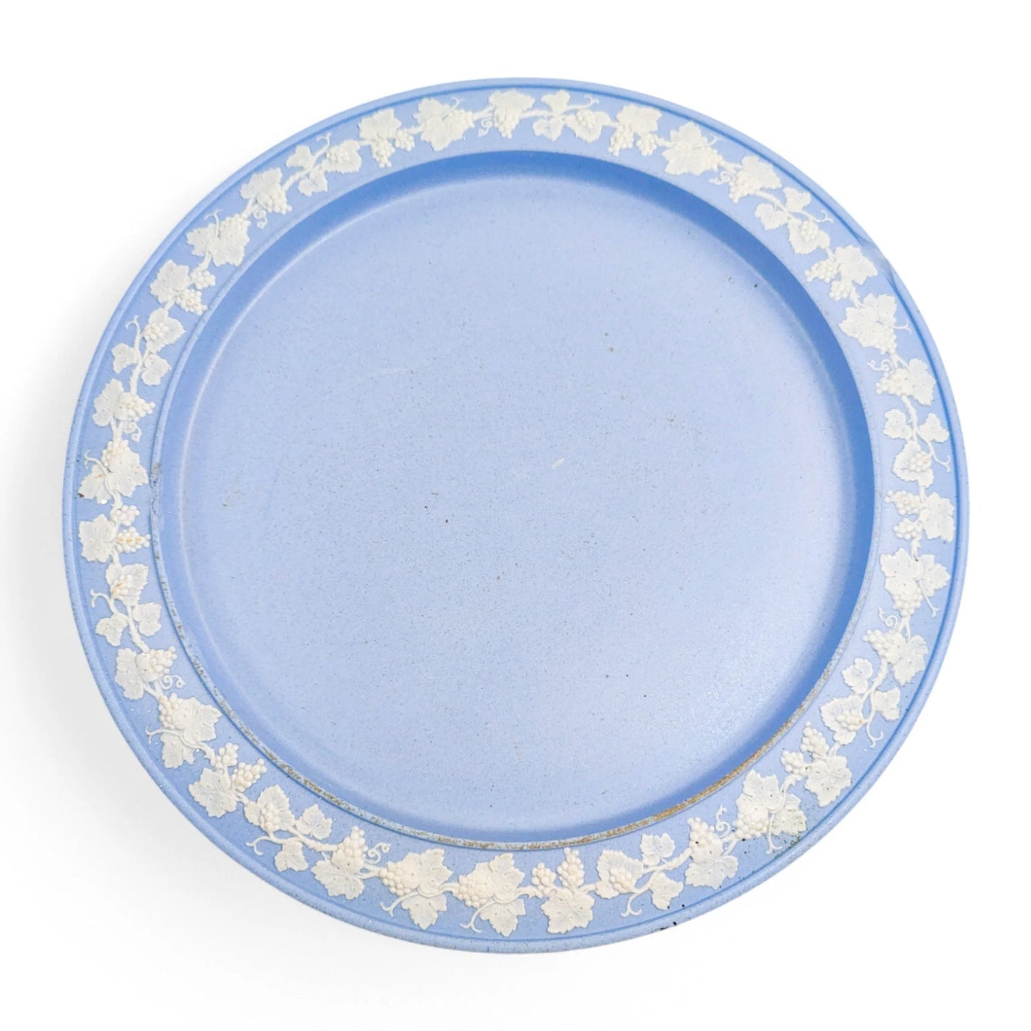 Antique English Wedgwood style blue jasperware cheese dome and stand with grapevine decoration, 19th century