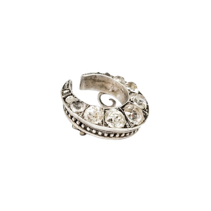 Victorian old mine cut paste silver crescent moon brooch