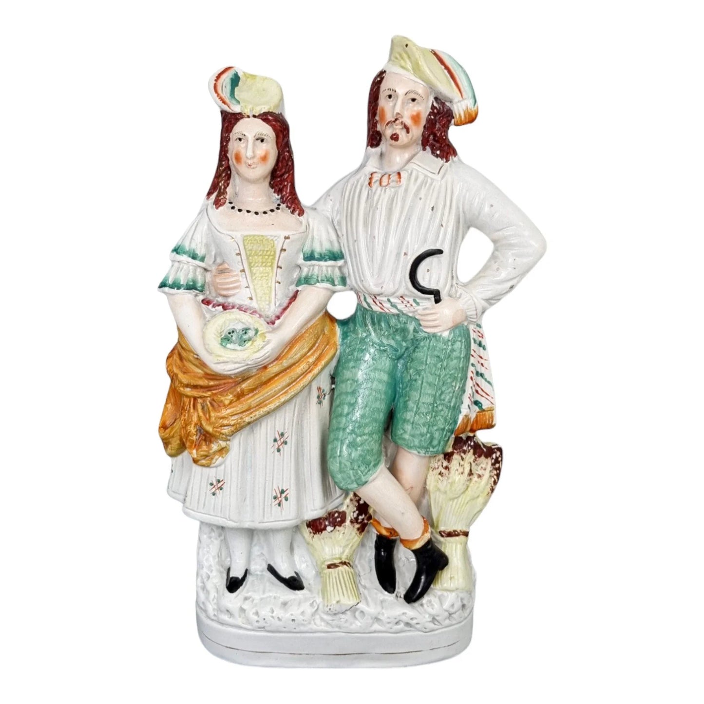 Large Victorian Staffordshire pearlware figure of Albanian farmer and his wife at harvest