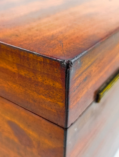 Regency mahogany twin tea caddy, original canisters