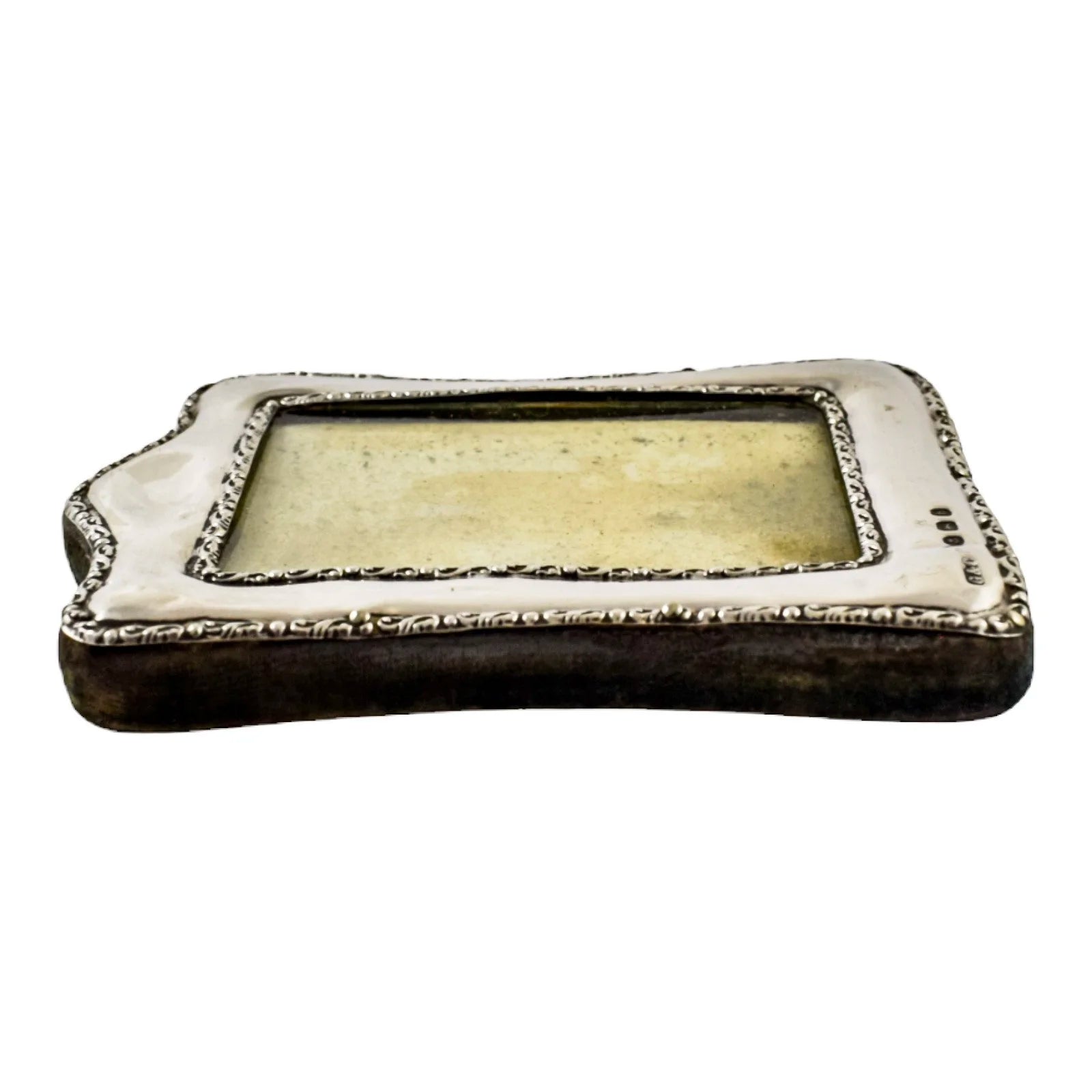 Edwardian sterling silver easel photo frame trimmed with scrolls