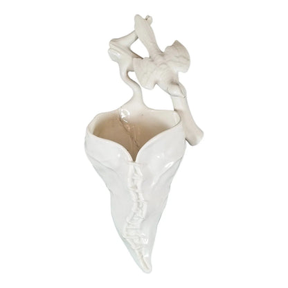 Victorian Royal Worcester "Blanc de Chine" wall pocket in the shape of a leaf with a bird on top