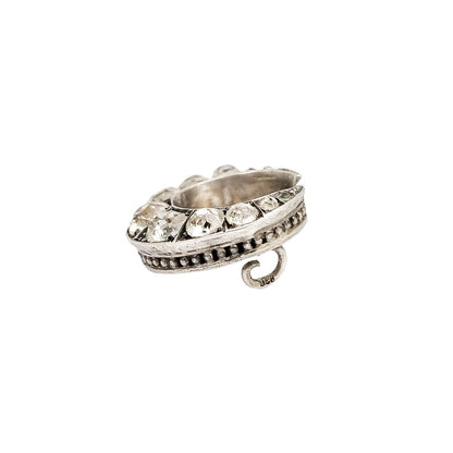 Victorian old mine cut paste silver crescent moon brooch