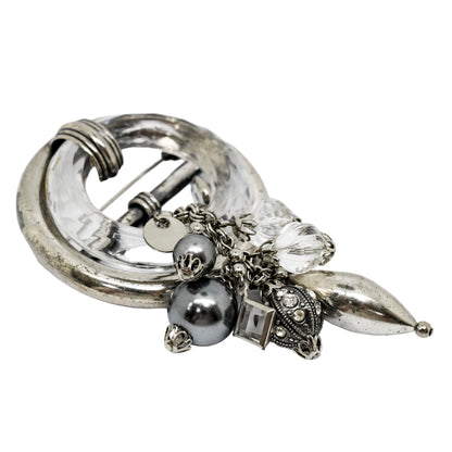 Vintage Ermani Bulatti silver tone large round dangling statement brooch