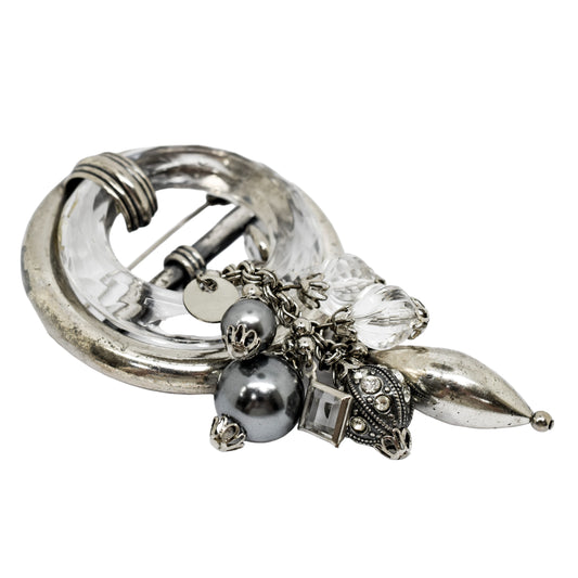 Vintage Ermani Bulatti silver tone large round dangling statement brooch