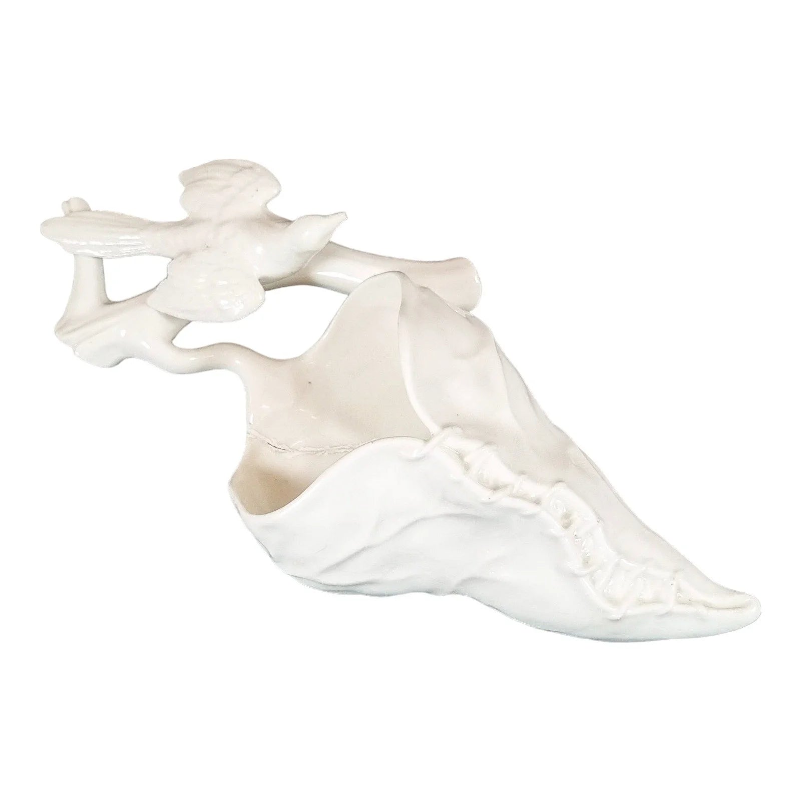 Victorian Royal Worcester "Blanc de Chine" wall pocket in the shape of a leaf with a bird on top
