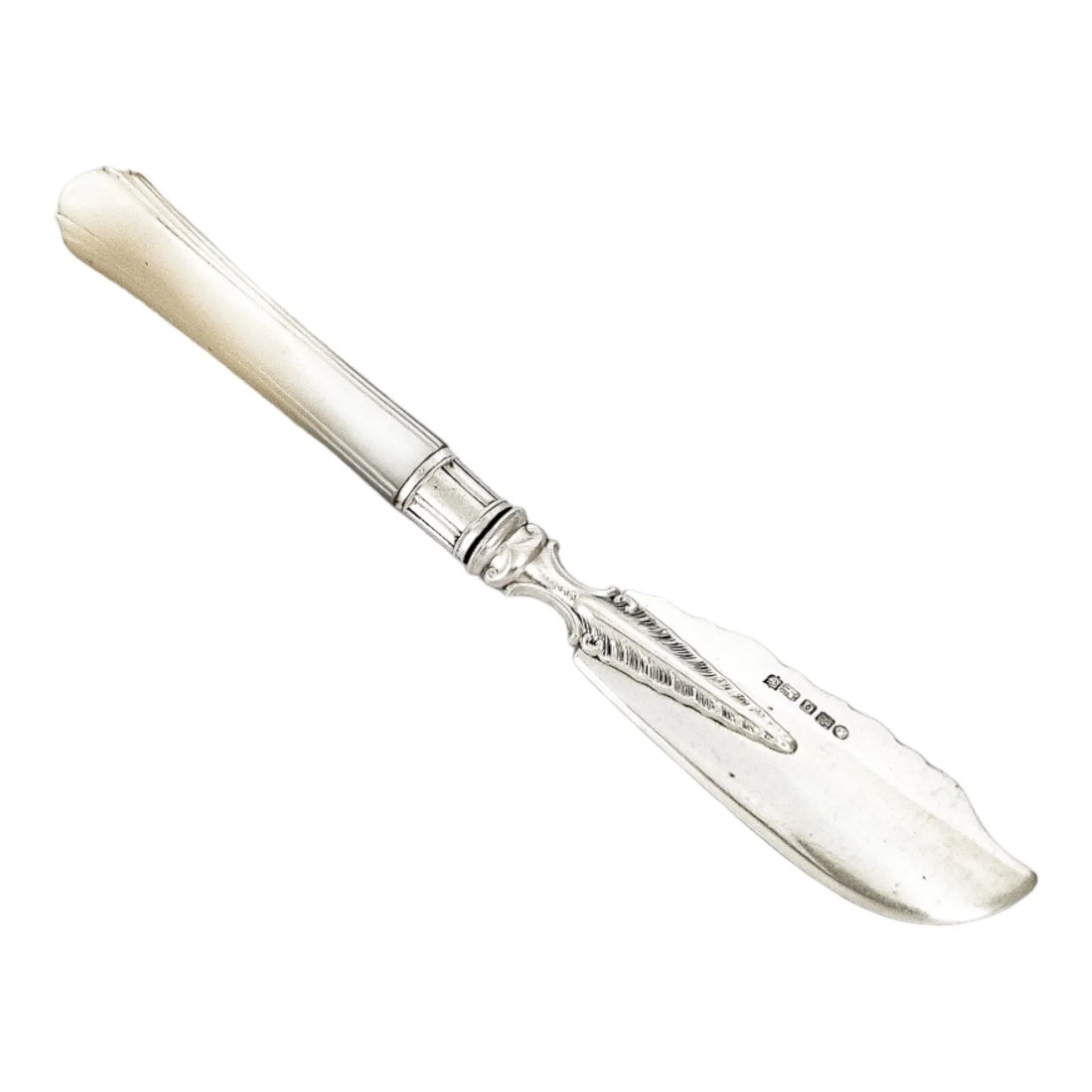 Victorian sterling silver master butter knife with mother-of-pearl handle