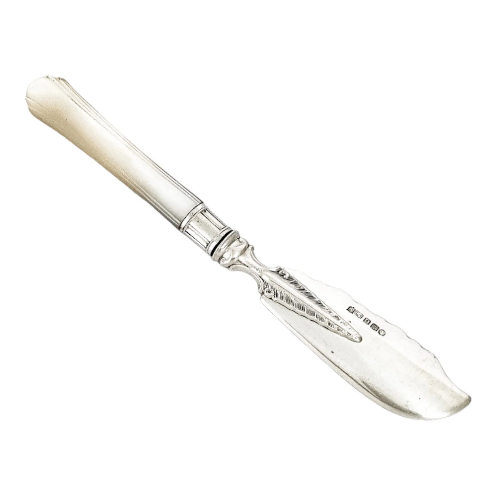 Victorian sterling silver master butter knife with mother-of-pearl handle
