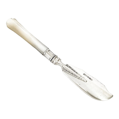 Victorian sterling silver master butter knife with mother-of-pearl handle