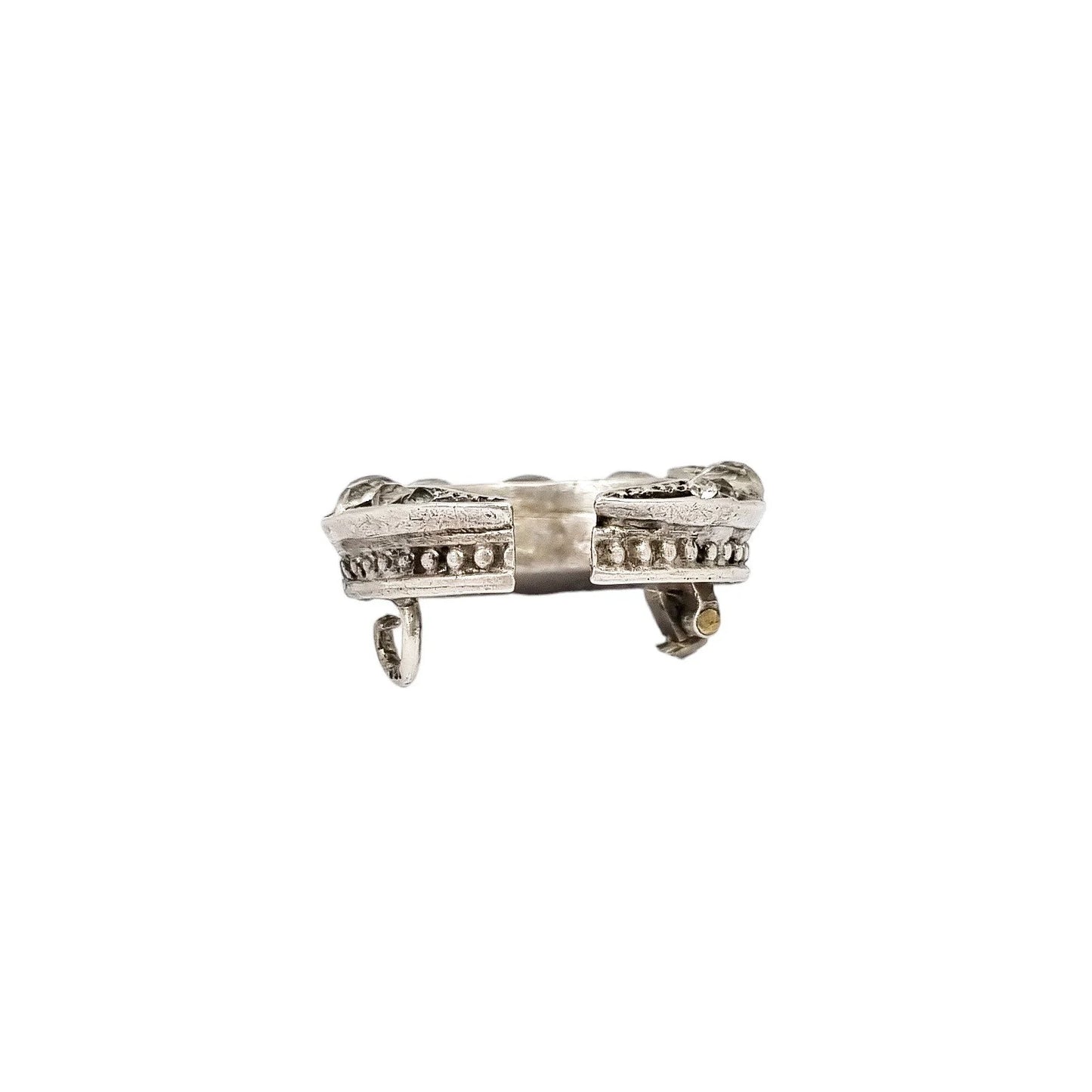 Victorian old mine cut paste silver crescent moon brooch