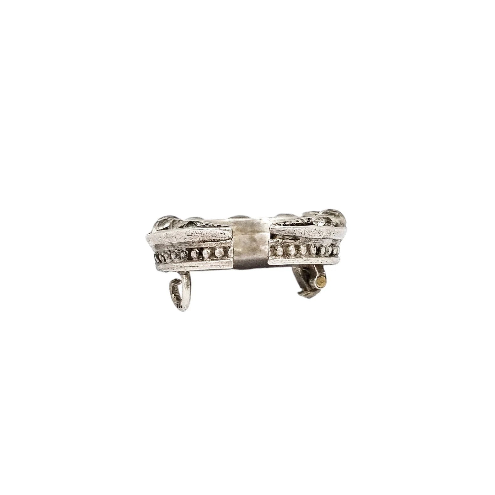 Victorian old mine cut paste silver crescent moon brooch