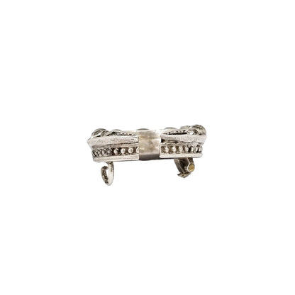 Victorian old mine cut paste silver crescent moon brooch