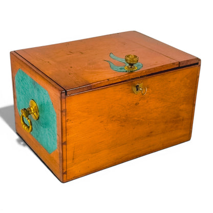 Art Nouveau fruitwood jewellery casket, leather panels