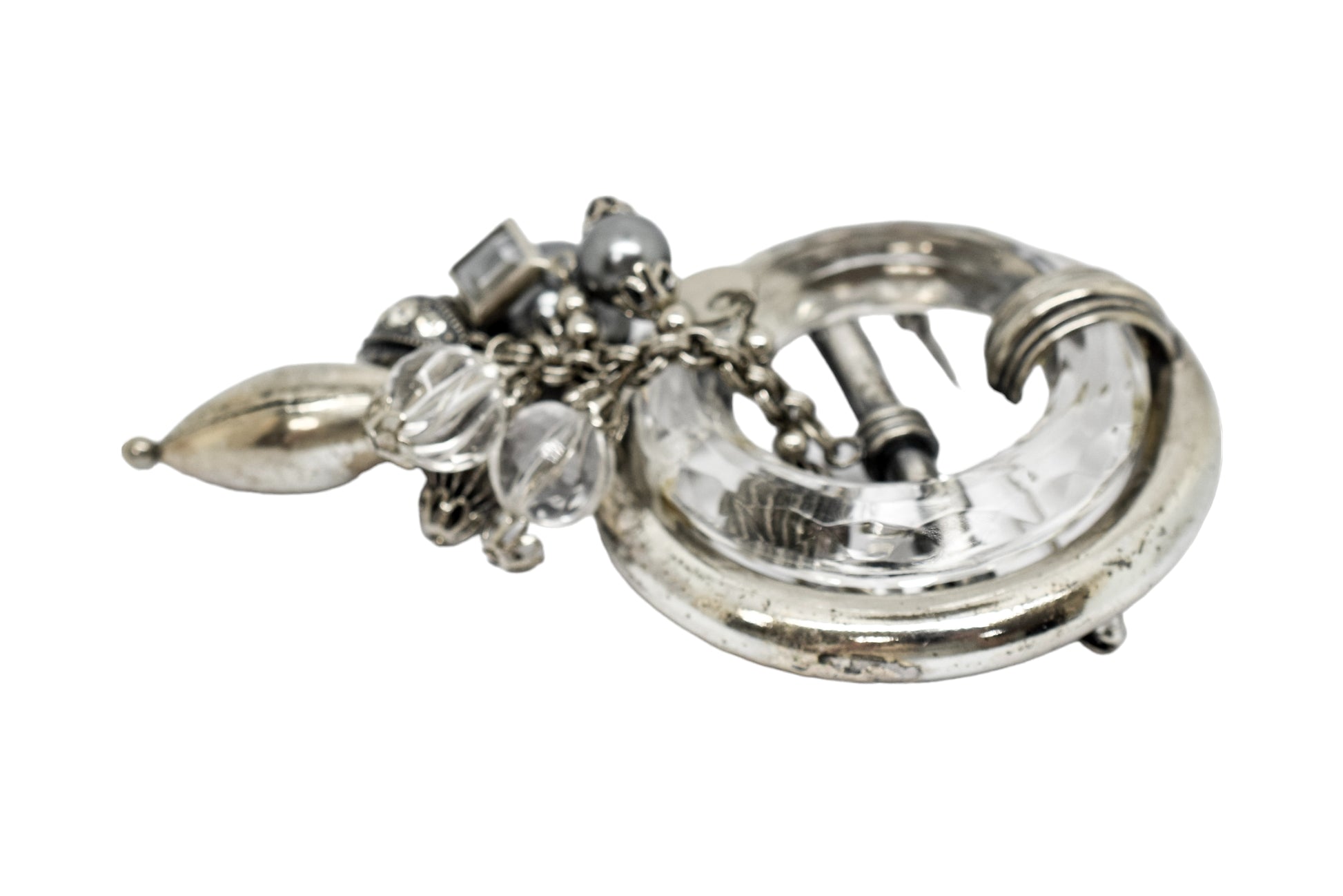 Vintage Ermani Bulatti silver tone large round dangling statement brooch