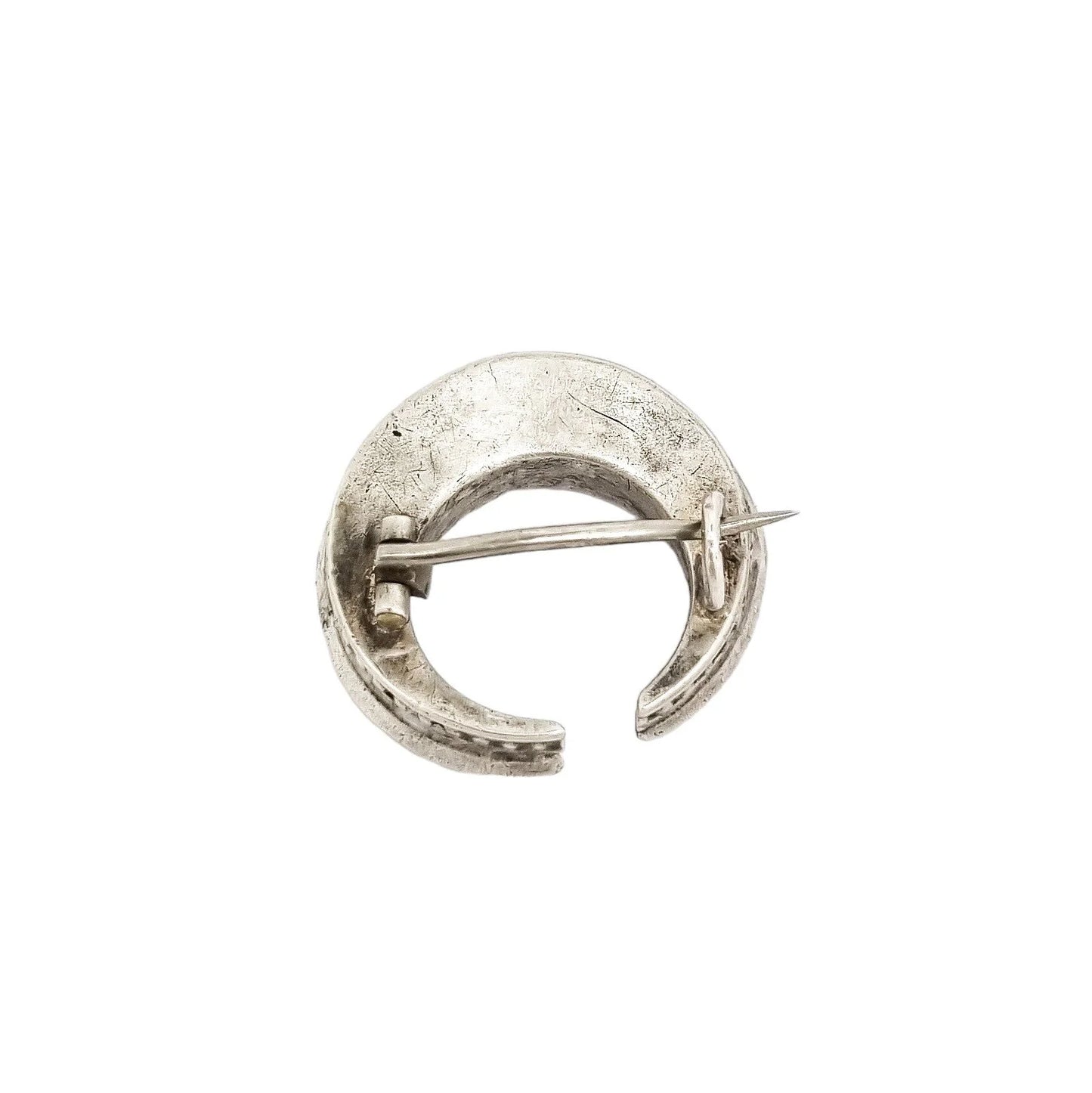Victorian old mine cut paste silver crescent moon brooch