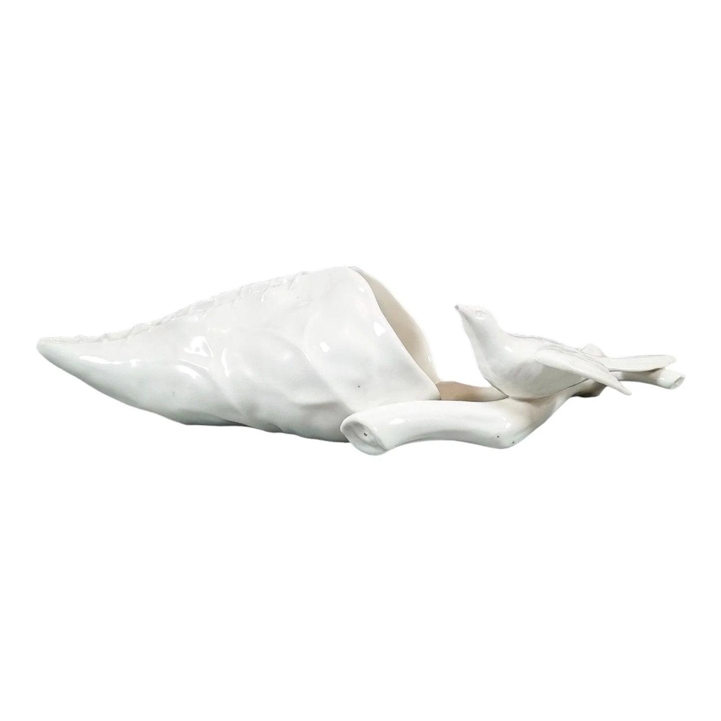 Victorian Royal Worcester "Blanc de Chine" wall pocket in the shape of a leaf with a bird on top