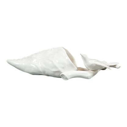 Victorian Royal Worcester "Blanc de Chine" wall pocket in the shape of a leaf with a bird on top