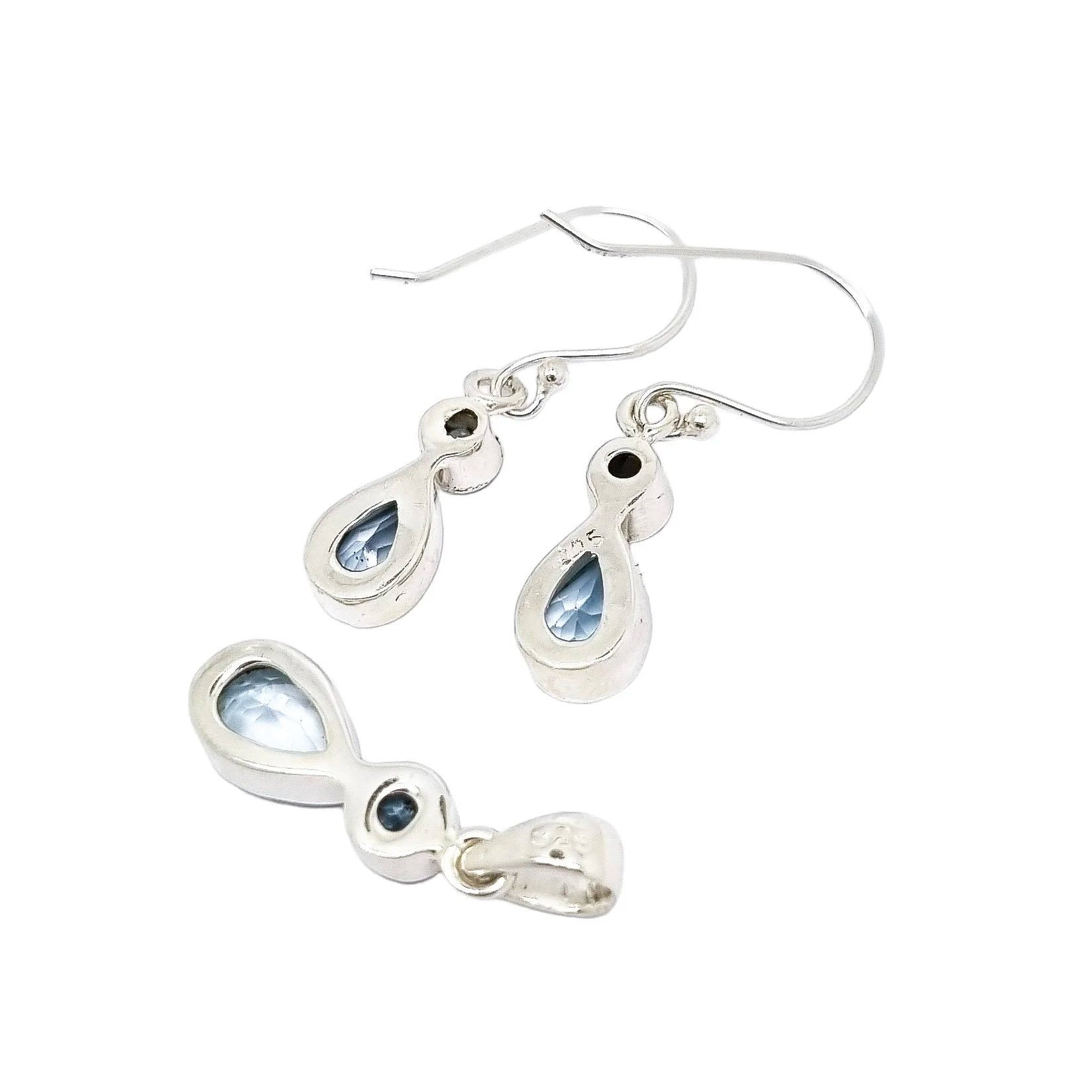 Bridal sterling silver blue topaz set – dangle drop teardrop earrings and pendant