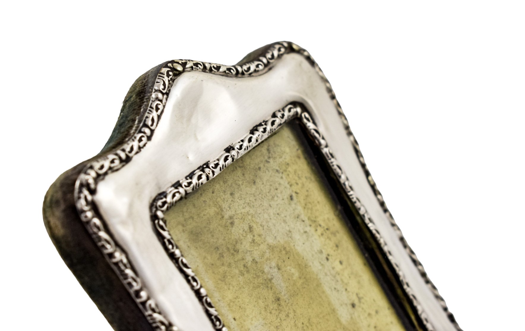 Edwardian sterling silver easel photo frame trimmed with scrolls