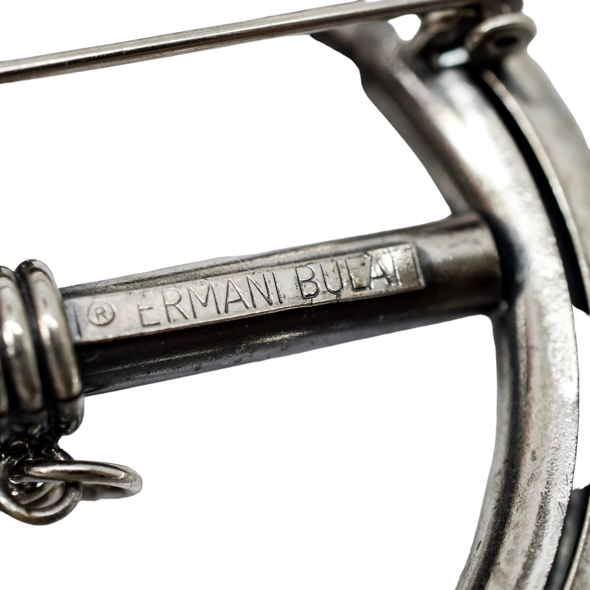 Vintage Ermani Bulatti silver tone large round dangling statement brooch