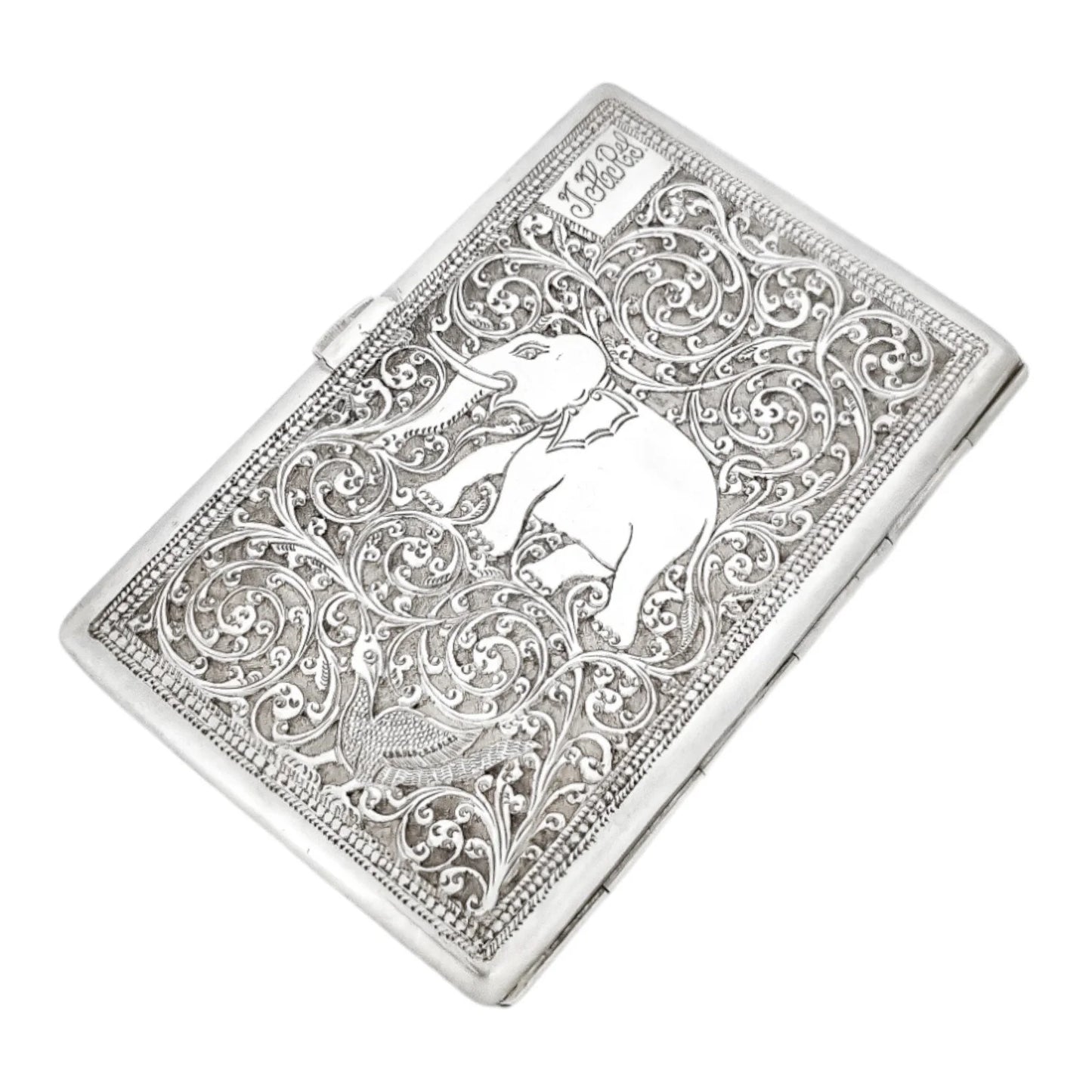 19th century Anglo-Indian Kutch silver cigarette case with animal design