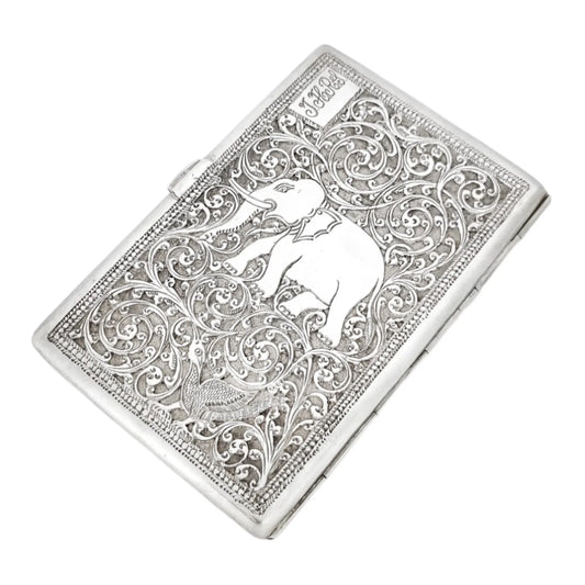 19th century Anglo-Indian Kutch silver cigarette case with animal design