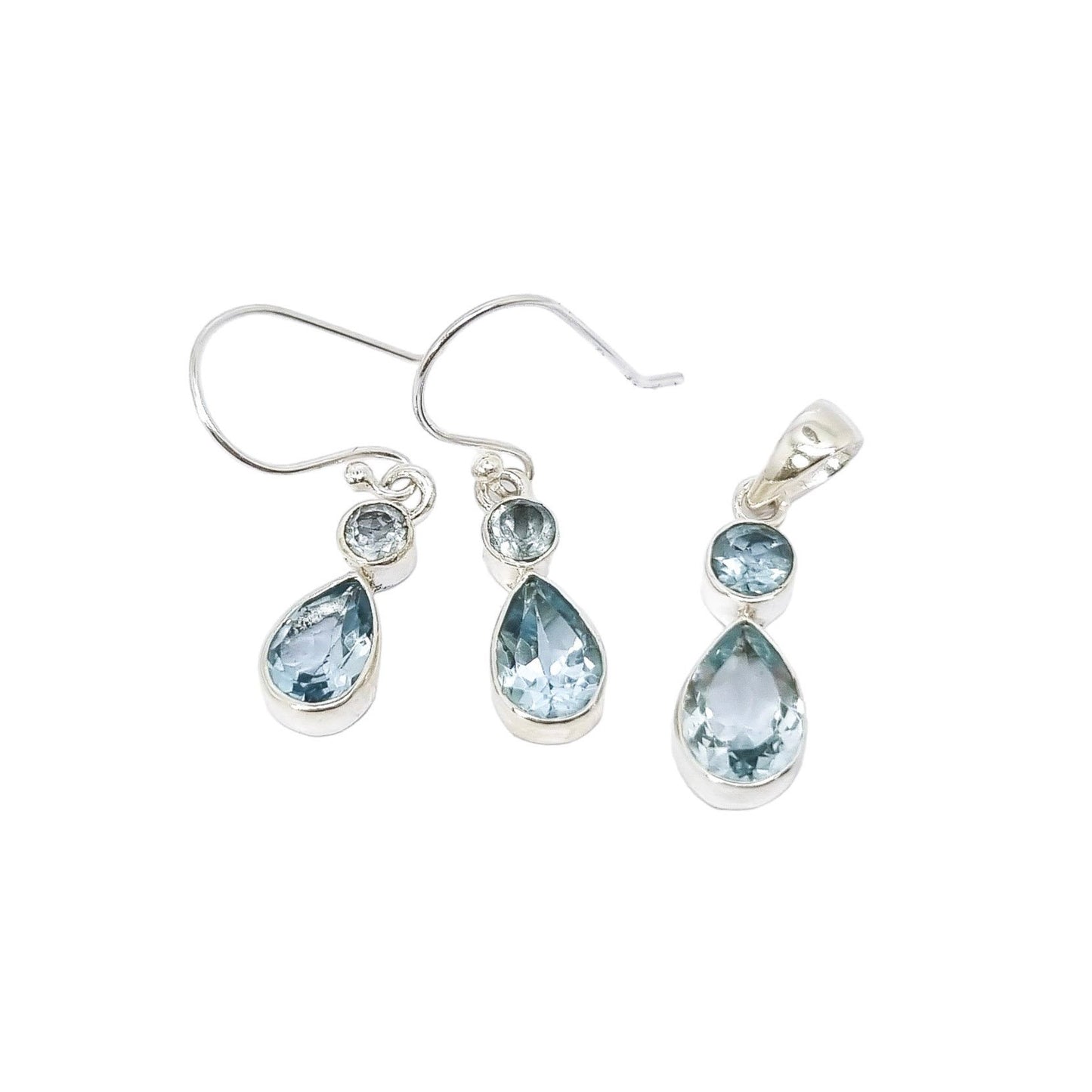 Bridal sterling silver blue topaz set – dangle drop teardrop earrings and pendant