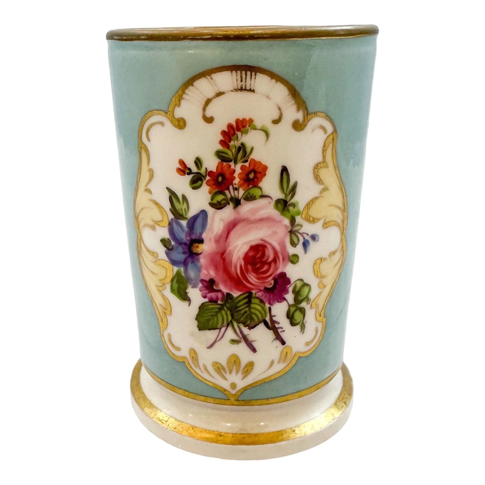 George III Spode porcelain sky blue cylindrical miniature spill vase / matchpot