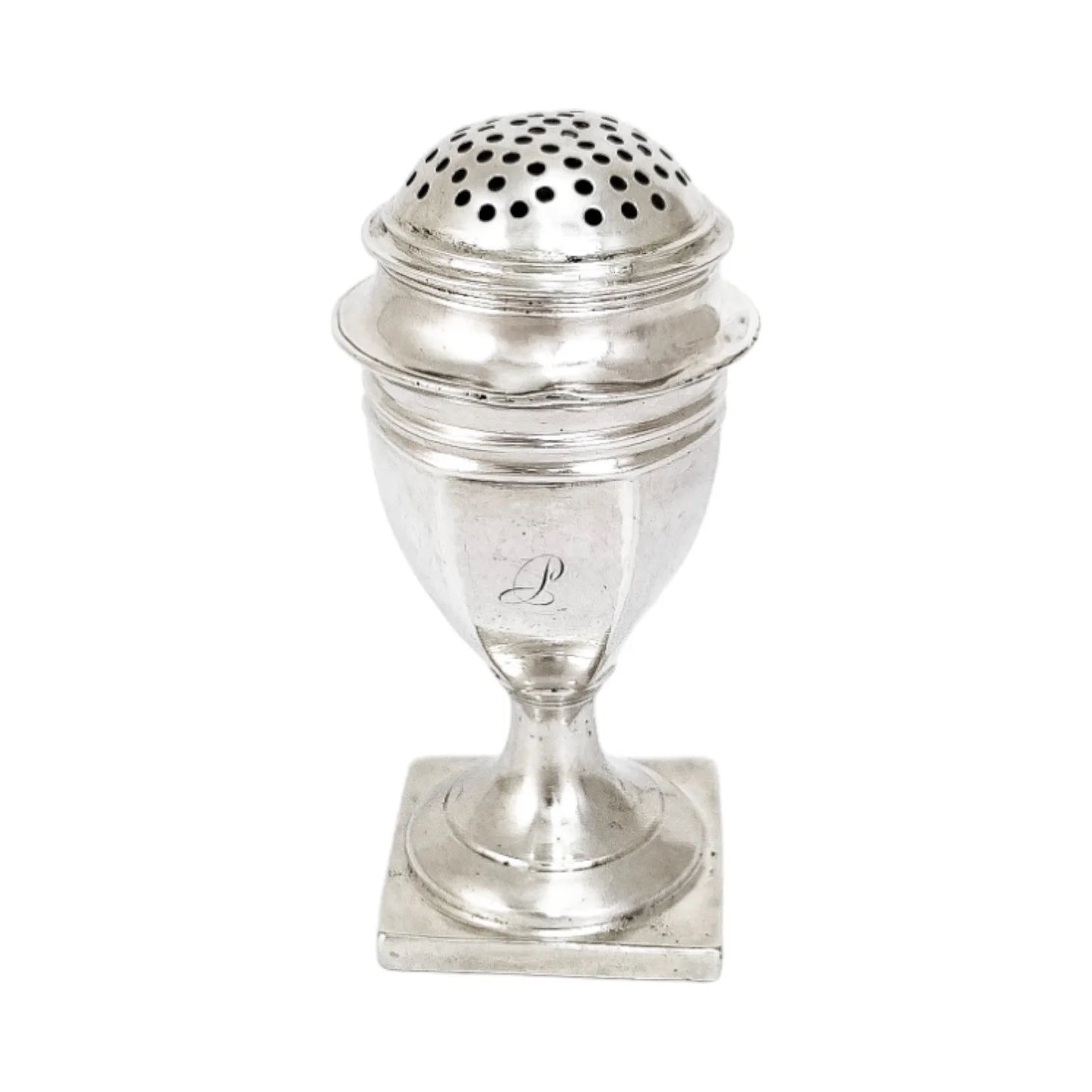 George III Thomas Johnson sterling silver sugar spice caster / muffineer, 1807