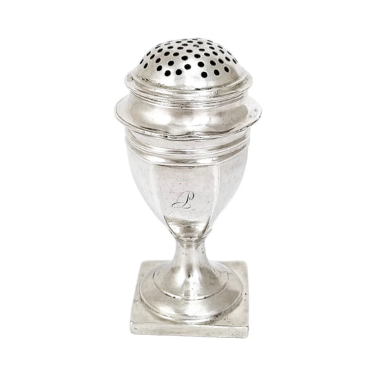 George III Thomas Johnson sterling silver sugar spice caster / muffineer, 1807
